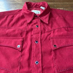 Vintage Western Shirt Blue Snap Buttons w/ Blue single stitch accent